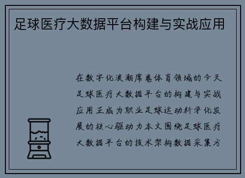 足球医疗大数据平台构建与实战应用